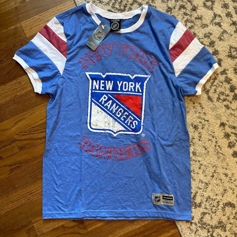 NHL OFFICIAL {NWT} Calhoun Women's New York Rangers Tee | Medium | blue white
